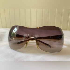Authentic Vintage Prada Rimless Wrap Bronze Lens Gold Frame Sunglasses